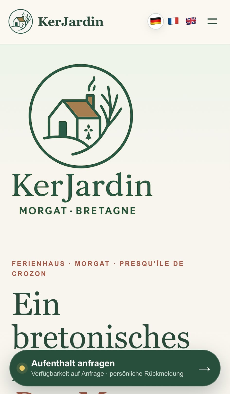 Live-Ansicht der aktuellen KerJardin-Website auf dem Smartphone